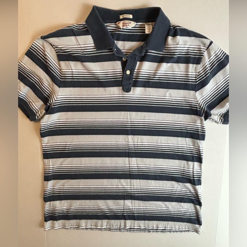 Penguin By‎ Munsingwear Polo Shirt X-Large Blue Striped Preppy Casual Logo
